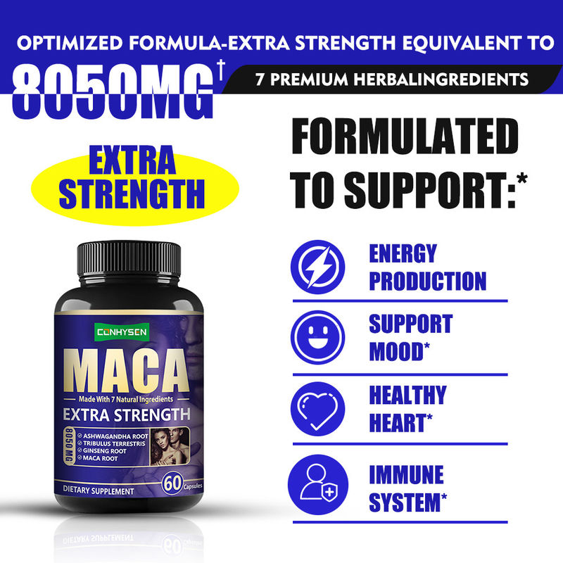 OEM Maca ανδρικής βελτίωσης κάψουλες υποστήριξη ενέργειας άνδρες χάπια ισχύος Tongkat Ali κάψουλες