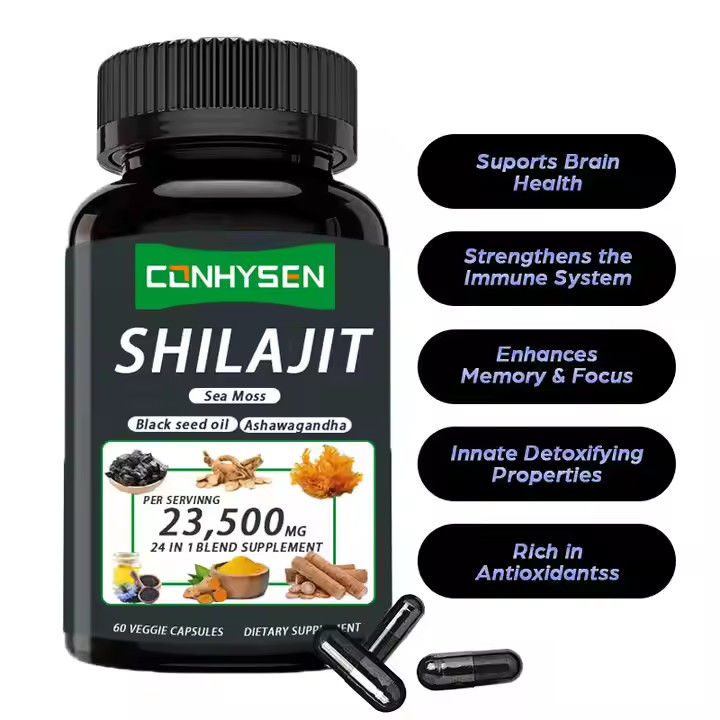 OEM Himalayan Shilajit Καψούλες Φουλβικού οξέος Ορυκτά Θάλασσας Μοσχάρι οξύ Φυσικό μείγμα Βελτιώνει την ενέργεια