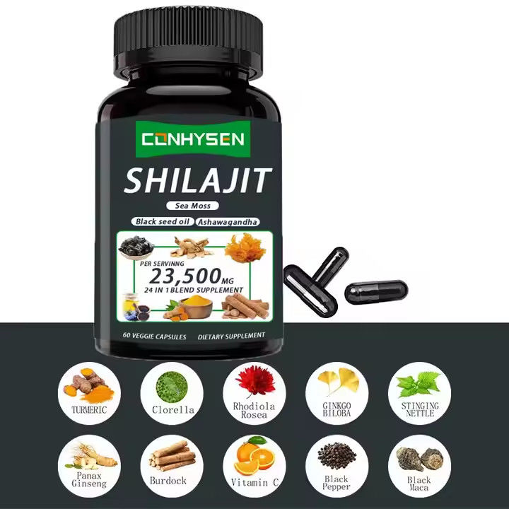 OEM Himalayan Shilajit Καψούλες Φουλβικού οξέος Ορυκτά Θάλασσας Μοσχάρι οξύ Φυσικό μείγμα Βελτιώνει την ενέργεια