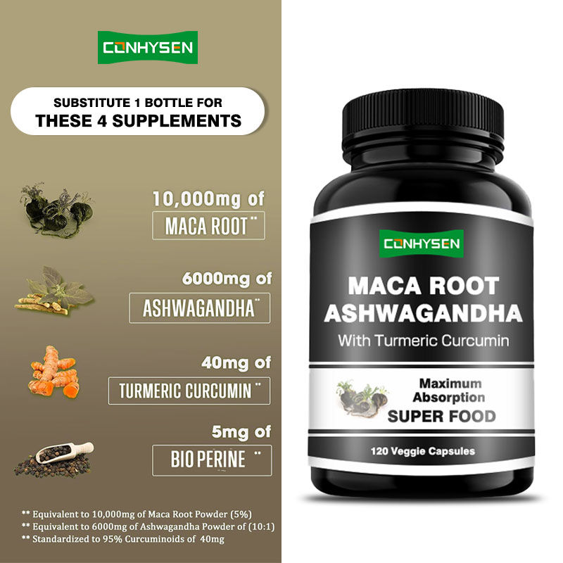 Προσαρμογή Εργοστασίου Κάψουλες Maca Root Ashwagandha Ενίσχυση Ορμονικής Ισορροπίας Με Κουρκουμά Curcumin