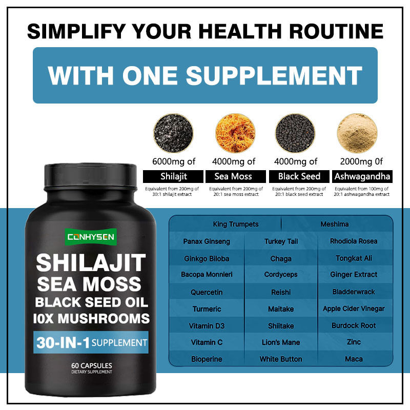 Κάψουλες Shilajit με Sea Moss Black Seed Oil Συμπλήρωμα Διατροφής για Υποστήριξη Ανοσοποιητικού