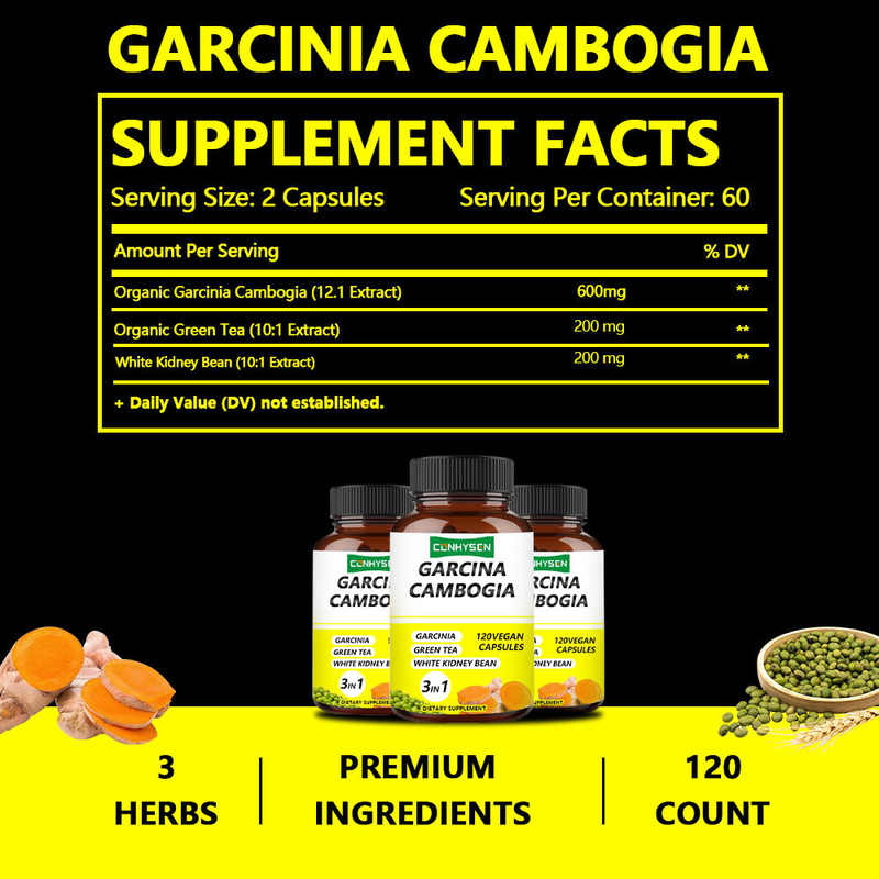 Κάψουλες Garcinia Cambogia από το εργοστάσιο με 3-σε-1 premium συστατικά για αύξηση της παραγωγής ενέργειας