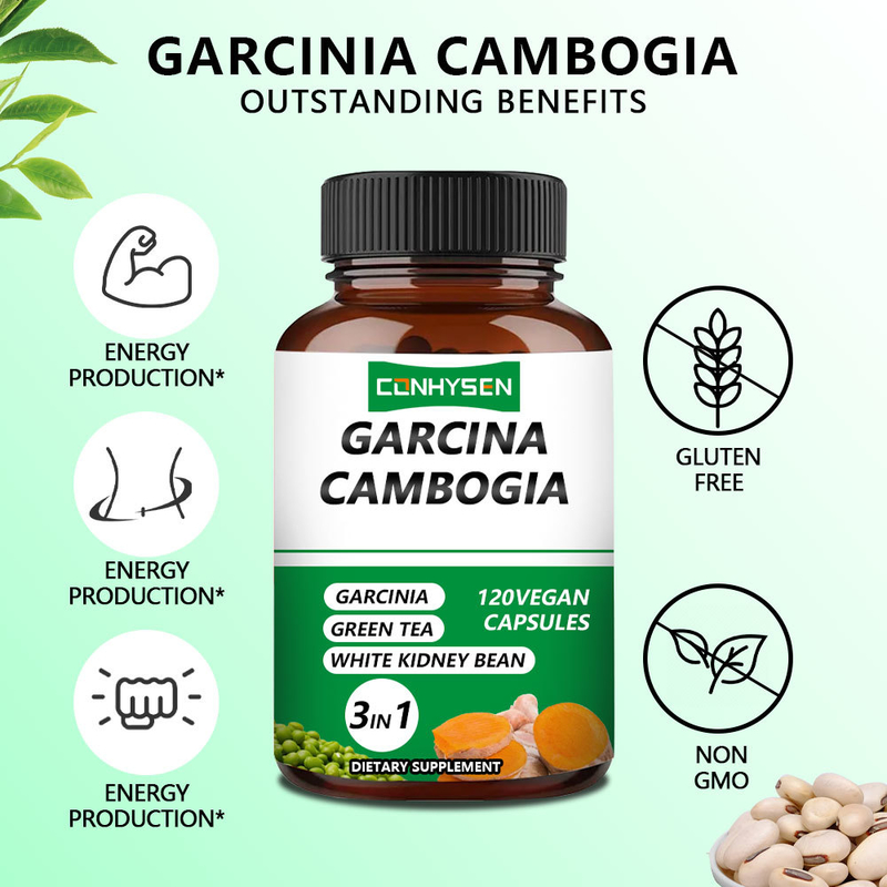 Προσαρμογή 3-σε-1 κάψουλες Garcinia Cambogia Υποστηρίζει τη Δύναμη με Λευκό Φασόλι
