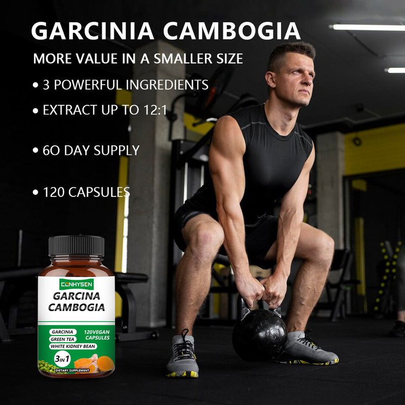 Προσαρμογή 3-σε-1 κάψουλες Garcinia Cambogia Υποστηρίζει τη Δύναμη με Λευκό Φασόλι