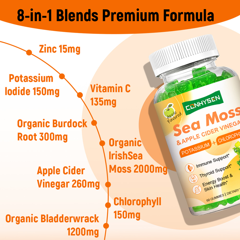 8-σε-1 Gummies με Sea Moss για Υποστήριξη του Ανοσοποιητικού και του Θυρεοειδούς, Εργοστασιακή Προσαρμογή