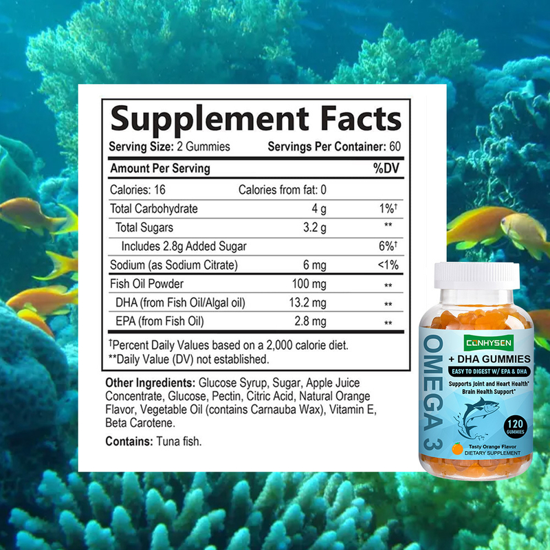 Πορτοκαλί γεύση Ωμέγα 3 τσίχλες Εταιρική προμήθεια Προωθούν την υγεία του εγκεφάλου και των ματιών