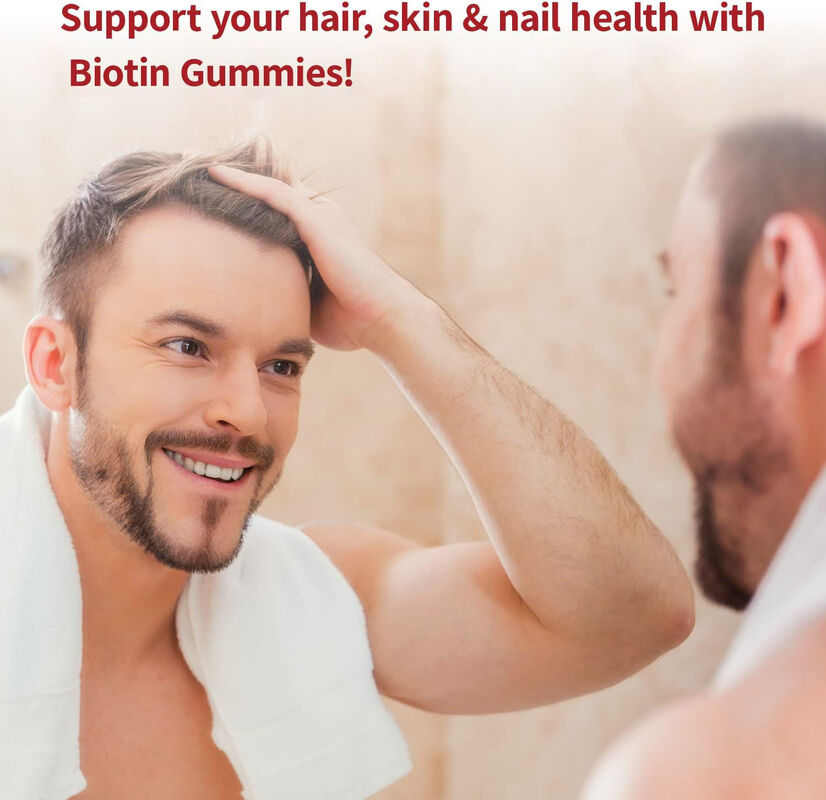 Χονδρικής Πώλησης Vegan Ζελεδάκια Βιοτίνης, Σύμπλεγμα Βιταμινών και Μετάλλων για την Υγεία Μαλλιών, Δέρματος και Νυχιών, Προάγει την Παραγωγή Κερατίνης για Ενήλικες και Εφήβους