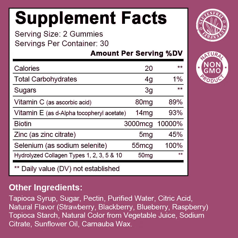 Εξατομικευμένο Private Label 60-τεμαχίων Collagen Gummies Συμπλήρωμα Διατροφής Ομορφιάς για Ενήλικες, Υγιή Μαλλιά και Δέρμα, με Ισορροπημένα Σάκχαρα, σε Μπουκάλι