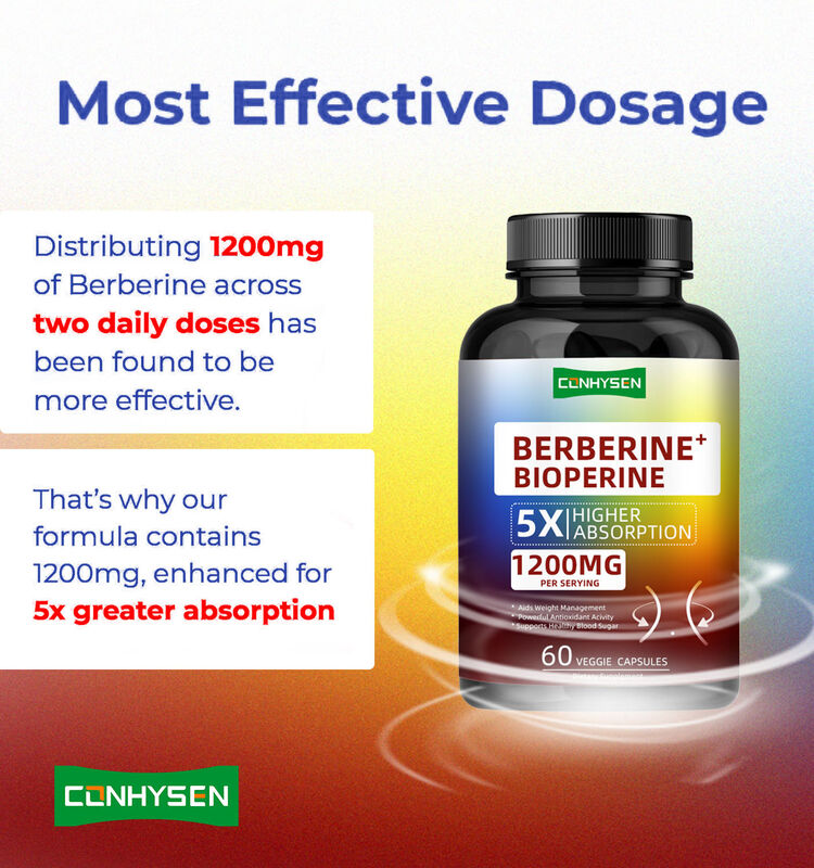 Υψηλής ποιότητας Berberine HCI Συμπληρώματα ριζών Καψάκια, υγιεινή διαχείριση βάρους Berberine Bioperine Καψάκια Διατροφικές ίνες