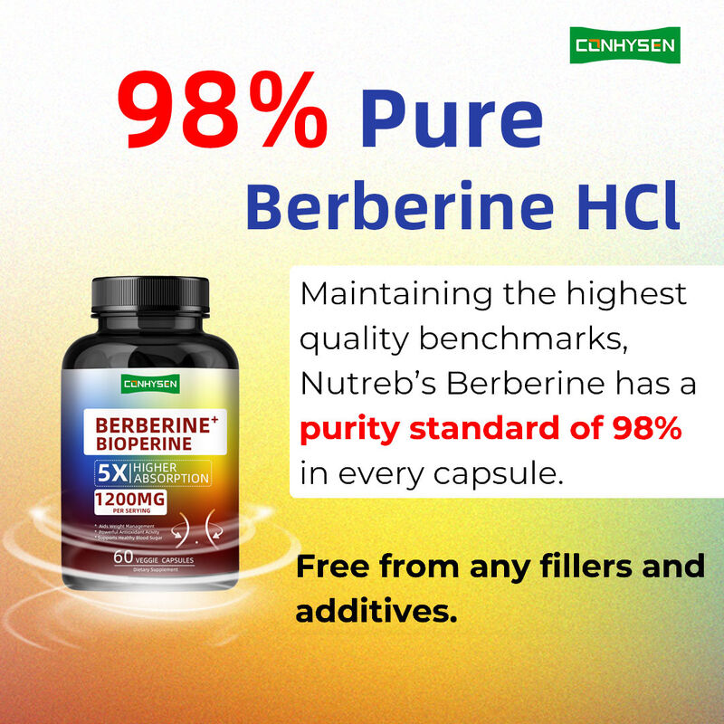Υψηλής ποιότητας Berberine HCI Συμπληρώματα ριζών Καψάκια, υγιεινή διαχείριση βάρους Berberine Bioperine Καψάκια Διατροφικές ίνες
