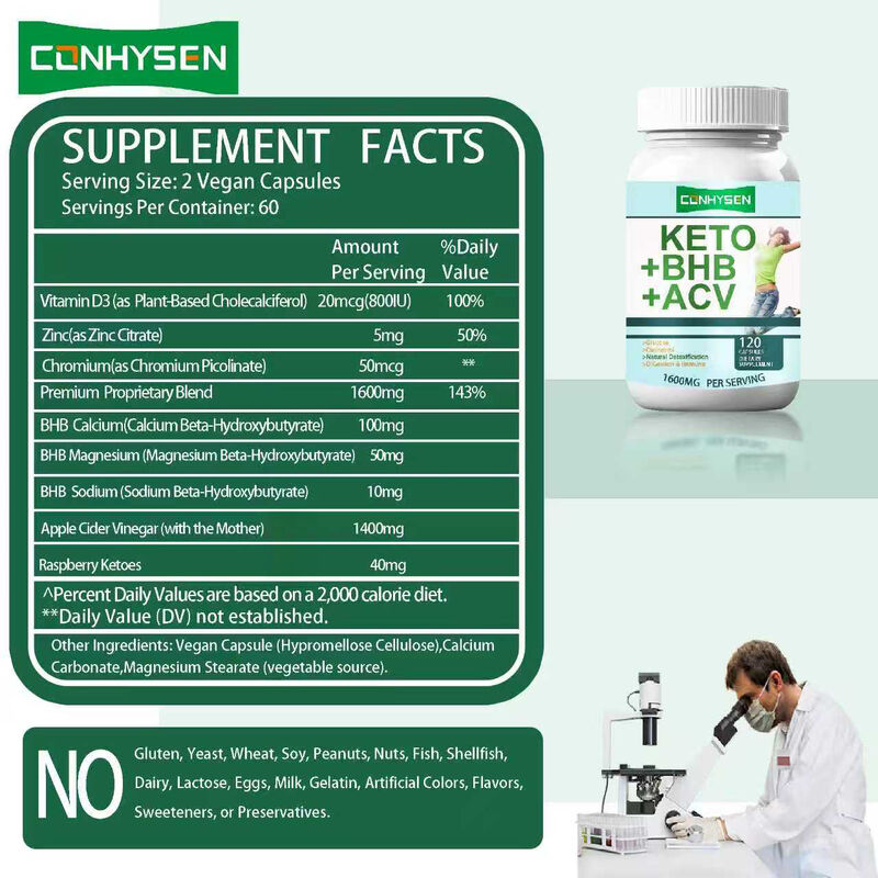 Ιδιωτικό σήμα Κέτο ACV BHB Συμπλήρωμα διαιτητικών ινών Κάψουλες Κέτο Bhb Κάψουλες Απώλεια βάρους Συμπληρώματα δίαιτας